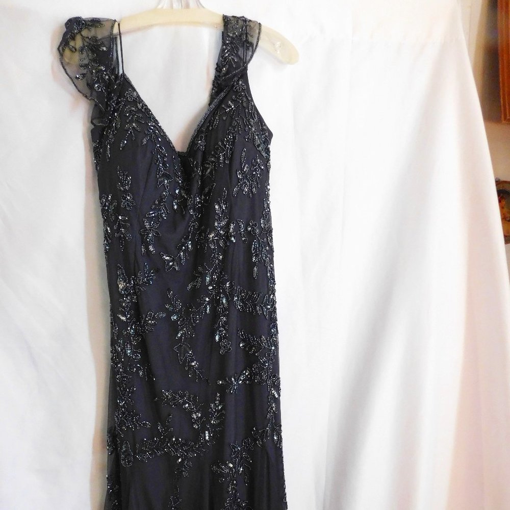 Adrianna Papell Gunmetal Gray Color Beaded Formal Dress Style 40150 Size 16